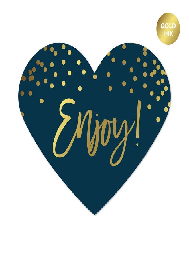 Andaz Press Navy 75 Pcs Blue with Gold Metallic Ink Wedding Party Collection, Heart Label Stickers, Enjoy! - Image 1